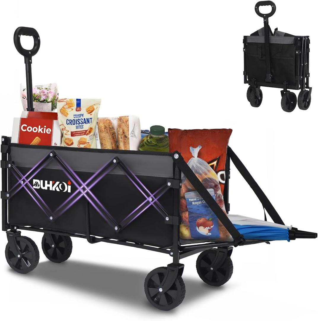 Compact Foldable Tailgate Wagon Cart with Wheels, 12 lb Lightweight Small Folding Utility Wagon for Garden, Grocery, Beach, Camping - Portable Cart (Gray)