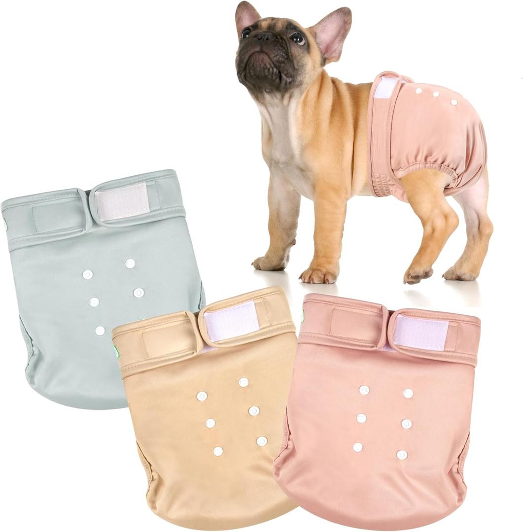 Wegreeco Frenchie Dog Diapers Female No Tail Hole,Washable Pet French Puppy Bulldog Diapers Female for Period Heat,Reusable Doggy Doggie Dog Diapers Morandi Large