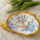 Oyster Shell Shape Jewelry Tray 4.3 x 2.5 Inch Blue Floral Lace Trinket Dish Shell Jewelry Ring Trinket Earrings Holder Resin Bowl Birthday Mothers Day Gifts for Women Girls Friends