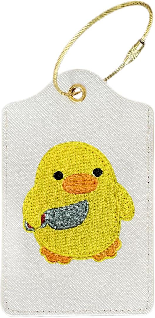 Luggage Tag for Suitcase, Embroidered Letter Unique Leather Bag Tags Identifiers Privacy Cover ID Label for Women Men Kids Girls Cruise Airport Travel, Duck