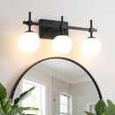 URSOLA 3 Lights 22" Bathroom Vanity Light Fixtures, Matte Black Mid Century Modern Vanity Light with Opal Globe Glass Shades, G9 Socket, Bathroom Light Fixtures Over Mirror for Bathroom