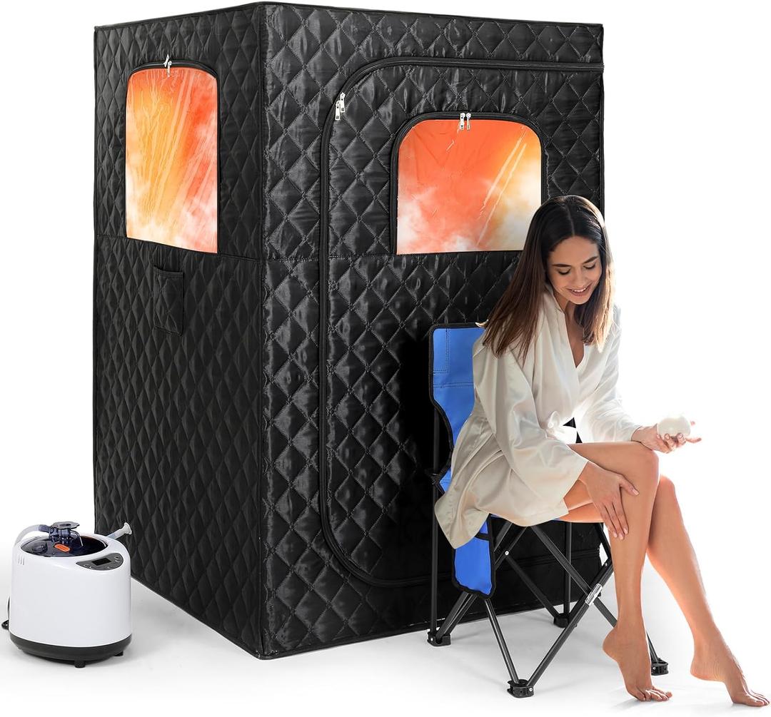 Upgraded Version Portable Sauna for Home Full Body Personal Sauna Steam Sauna Tent at Home Spa with 2.6L 1000W Steam Generator, 90 Minute Timer, Foldable Chair, Remote Control, Sauna Box(Black) 