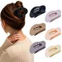 AWAYTR Flat Hair Clips For Women 4.33" Lay Flat Claw Clip for Hair 6Pcs Round Large Hair Claw Clips (Glossy - Brown Series)