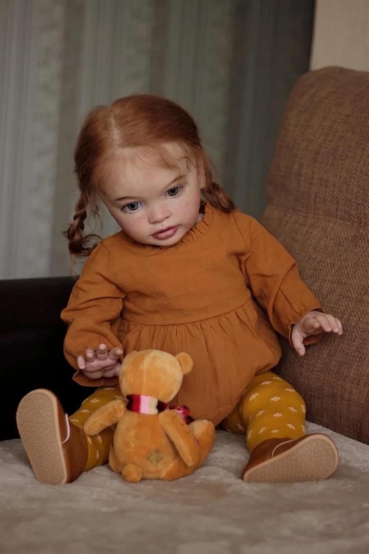 26 Inch Realistic Reborn Baby Doll, Lifelike Newborn Toddler Dolls with Curly Hair & Blue Eyes, Soft Cloth Body Girl Toy with Full Vinyl Limbs Gift Set for Kids Age 3+