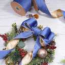 LaRibbons Velvet Ribbon Wired 2.5 Inch x 10 Yards, Dusk Blue and Gold for Christmas Tree, Gift Wrapping, Wreath Bow, Outdoor Decoration