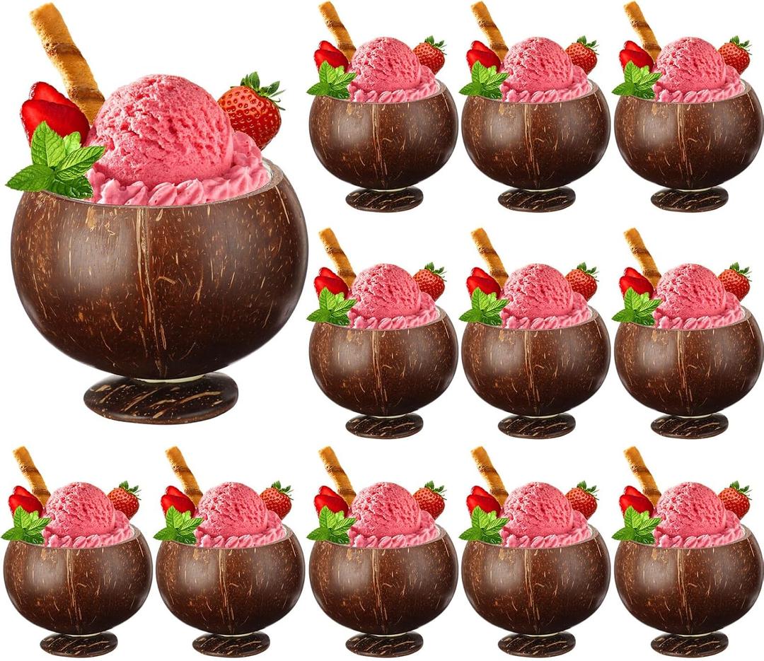 Tioncy 12 Pcs 13.5 oz Coconut Shell Cups Bulk Hawaiian Party Supplies Polished Natural Coconut Bowls Luau Party Favors Tiki Decorations for Cocktail Drinking Smoothie Salad Ice Cream