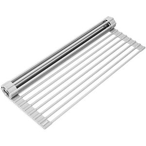 Surpahs Over Sink Foldable Multipurpose Roll-Up Dish Drying Rack, Silicone Wrapped Stainless Steel, Warm Gray, 17.5" x 13.1"