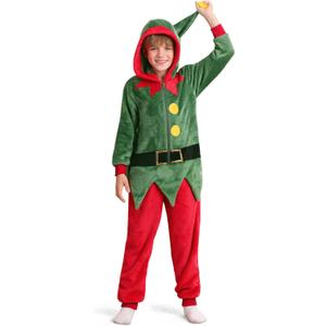 Kids Christmas Costume Flannel Hooded Outfits 4-14 Years (Chirstmas Elf)