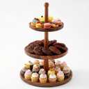 BURMAN Cupcake Stand Dessert Table Display Set 2 in 1 Adjustable Height Rustic Natural Acacia Cupcake Holder Round Wood Tray Three Tiered Serving Stand with Rotating Wheels, Anti Slip Stickers