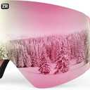 ZIONOR X11 Ski Goggles Magnetic Cylindrical Snowboard Snow Goggles for Men Women (A0-pinkframe Pinklens Vlt6%)