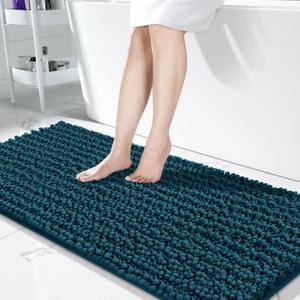 Yimobra Bathroom Runner Rug Mat 62 x 26, Non-Slip Soft Shaggy and Comfortable Large Size Chenille Bath Rug, Super Absorbent and Thick, Machine Washable, Long Bathroom Rug, Rustic Turquoise
