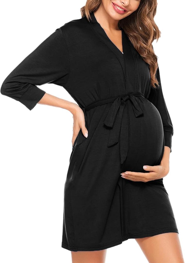 SWOMOG Women's Maternity Nursing Robe Pregnancy Breastfeeding Bathrobes 3 in 1 Labor Delivery Nightgowns