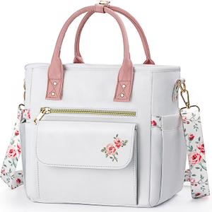 Deluxe Insulated Lunch Box Bag Women - Leakproof Waterproof Cooler with Multi Pockets Removable Strap for Work Picnic - Teacher Mothers Day Christmas Birthday Gifts (Standard 16.5L, White)