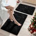Yimobra Bathroom Rug Set 2 Piece, Luxury Shaggy Bath Mat Set with Non Slip Backing, Ultra Soft & Absorbent Mats for Bathroom Floor, Machine Washable, 31.5"x20"+24"x17", Black