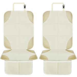 Musclez Baby Car Seat Protectors for Child Car Seat, Baby Car Seat Cover Waterproof 600D Fabric Padding Non-Slip Backing 2 Mesh Pockets, Carseat Protector for Travel Vehicles Baby Pets (White-2pcs)