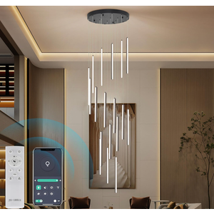 98" Modern LED Chandelier, 18-Lights Dimmable High Ceiling Large Hanging Lighting Fixture for Loft Villa Living Room Stairs Foyer (Black, 18-Lights 19.7in)
