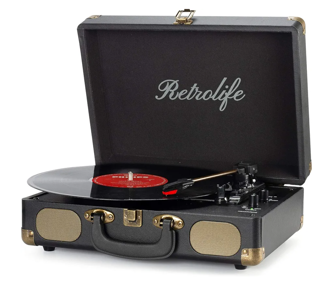Vinyl Record Player 3Speed Bluetooth Suitcase Portable BeltDriven Record Player with Builtin Speakers RCA Line Out AUX in Headphone Jack Vintage Turntable