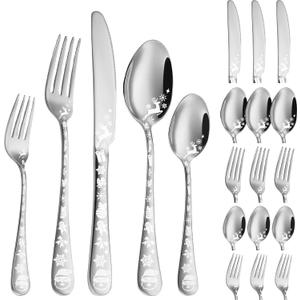 Vilihkc Christmas Style Silverware Set,20 Piece Stainless Steel Flatware Set, Kitchen Utensil Set Service for 4,Tableware Cutlery Set for Home and Restaurant,Dishwasher Safe