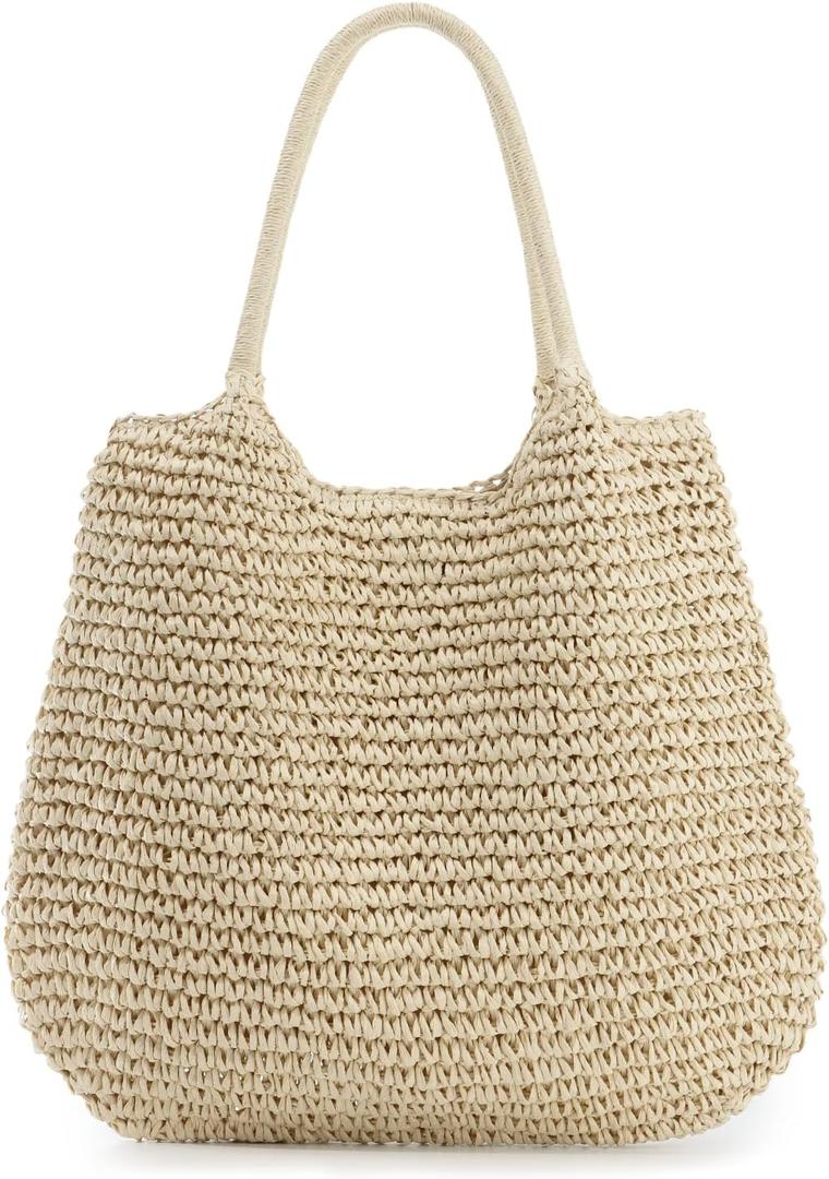 Freie Liebe Summer Straw Beach Bags for Women Large Woven Shoulder Handbags Boho Tote Bag for Vacation, Travel (Beige)