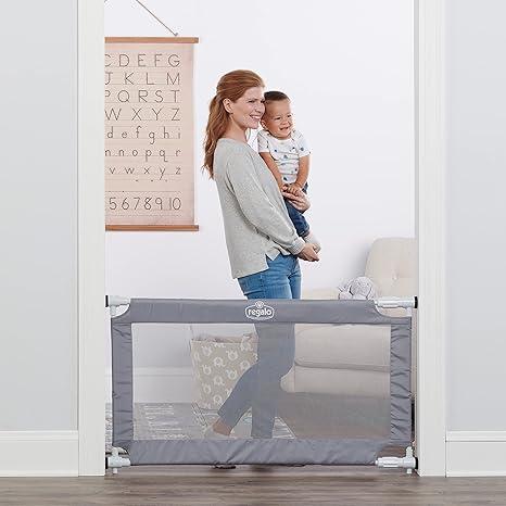 Regalo 50" Extra Wide Gray Expandable Mesh Gate, Pressure Mounted, Includes Rubber Bumpers to Protect Walls, Gray