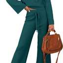 ZESICA Women's 2 Piece Outfits Set 2026 Casual Long Sleeve Knit Pullover Top and Wide Leg Pants Sweatsuit Lounge Sets (Medium, Teal)