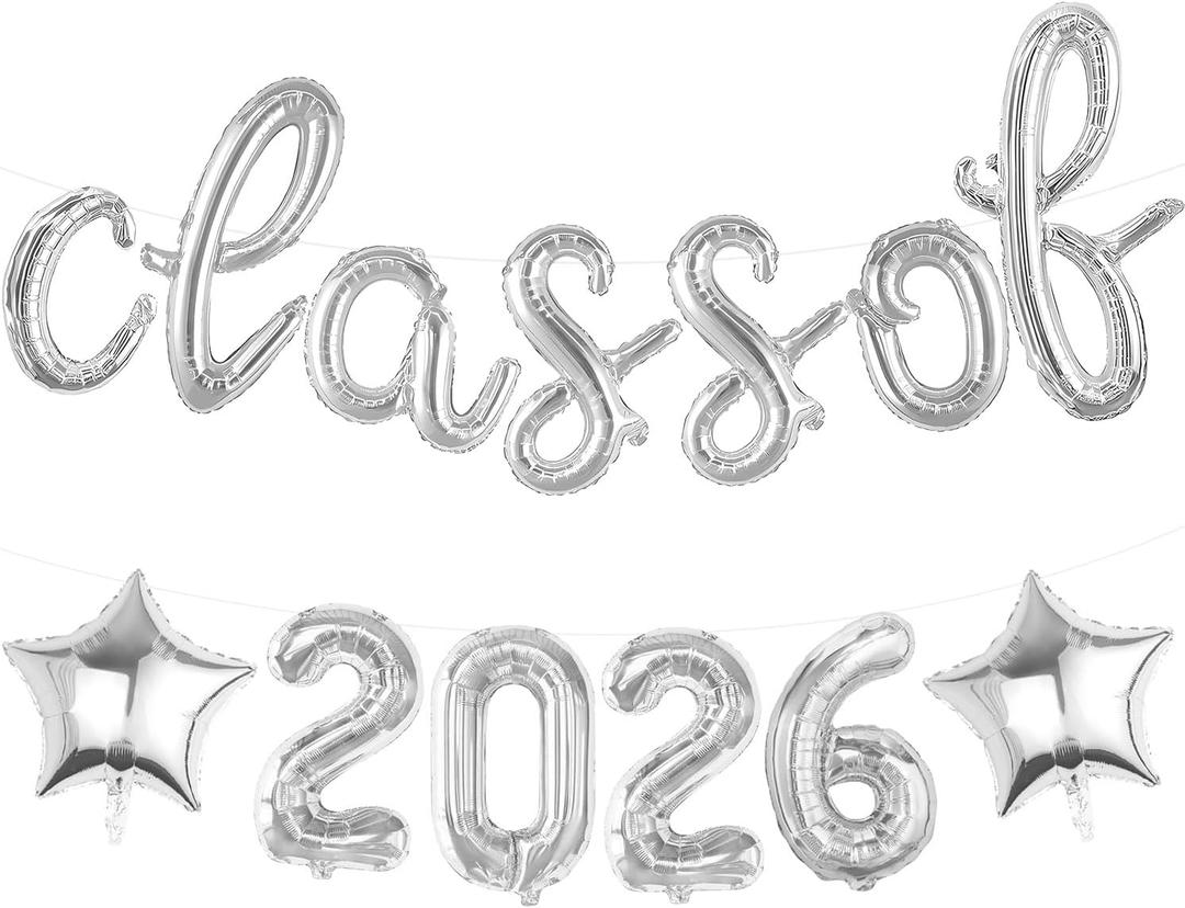 2 x Silver Class of 2026 Balloons Graduation Foil Balloons for Class of 2026 Graduations Decorations