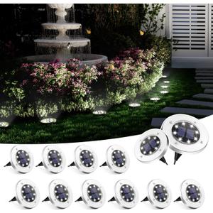 SOLPEX Solar Ground Lights, 12 Pack Solar Lights Outdoor Waterproof, 8 LED Solar Powered Landscape Lighting for Garden Yard Patio Pathway Driveway Walkway (Cool White)
