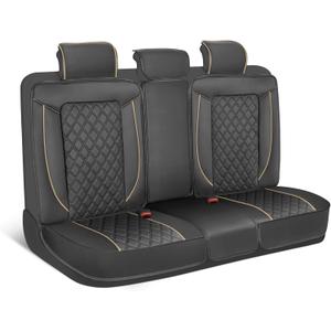 MotorBox Faux Leather Rear Bench Seat Cover  Semi-Universal Fit for Cars, SUVs & Trucks  Napa Style Back Seat Protector with Cushioned Design  Durable, Stylish Interior Upgrade (Black, Beige)