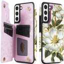 NNH Compatible with Samsung Galaxy S22 Plus Wallet Case with RFID Blocking Card Slots Folio Flip PU Leather Kickstand Double Magnetic Clasp Design Cover for Galaxy S22+(6.6 inch-Magnolia Flowers)