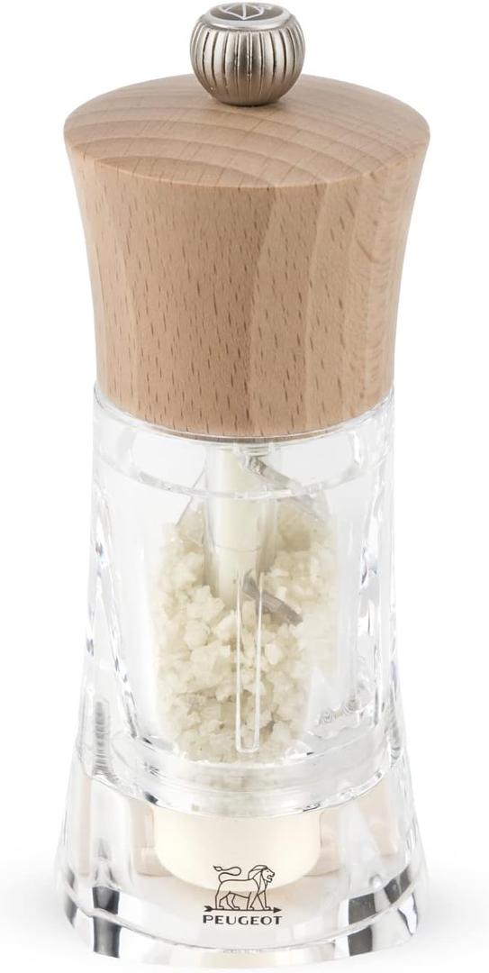 Oleron Manual Wet Salt Mill - Patented Transparent Grinder for Sea Salt - Acrylic and Beechwood, Chocolate, 5.5 Inches (Natural)