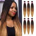 Ombre Braiding Hair 26 Inch 6 Packs Pre Stretched Braiding Hair Extensions For Braid Itch Free Hot Water Setting Synthetic Yaki Texture Prestretched Crochet Braids(1B/30/27#, 26Inch)