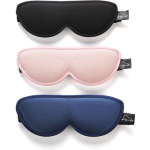 Sleep Masks for Petite Face Small Head, ALASKA BEAR 3 Pack Stitched Eye Masks with Contoured Cups for Women Kids Children Teens, Machine Washable (Black, Blue, Pink)