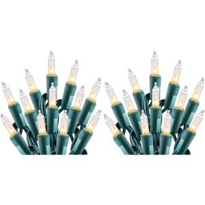 Minetom Clear Christmas String Lights 100 Count 25 Feet Incandescent Bulb Mini Lights for Indoor Xmas Tree Garland Birthday Wedding Party Festival Decoration, Green Wire (Pack of 2) (Clear Warm White)