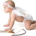 AMOR PRESENT Baby Angel Wings, 5PCS Newborn Photoshoot Clothes White Angel Feather Wing Baby Cupid Costume Set with Headband Bow Swords Photo Prop Outfit 0-18 Months