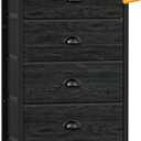 Furnulem Tall Dresser with 6 Drawers,Vertical Bedside End Table & Chest for Bedroom,Black Storage Tower Dorm Nightstand with Fabric Drawer Organizer Unit Furniture in Living Room,Closet,Hallyway