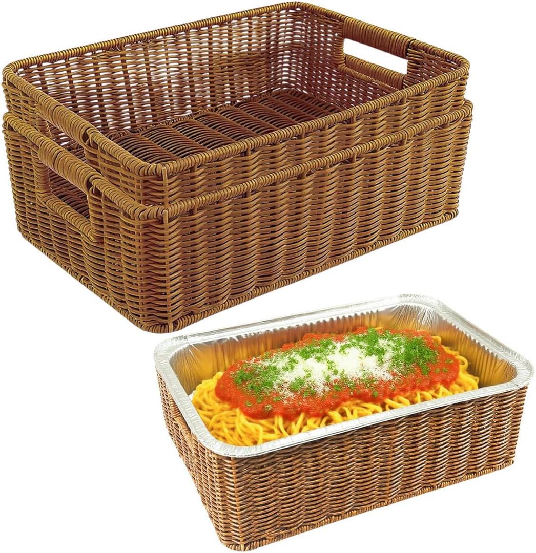 2 Pcs Baking Pan Holder 9x13 Aluminum Foil Carriers,Platic Wicker Foil Serving Baskets Hot Dish Carrier Decorative Container Serving Trays for Foil Pan Bakeware Casserole Dish