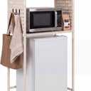 Mifoci Mini Fridge Stand with Storage Shelf, 2 Tier Dorm Fridge Shelf with Pegboard and Wheels, White over Mini Microwave Stand Organizer for Dorm Room Apartment Kitchen Office