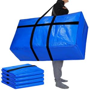 Windyun 4 Pack 98 Gallon Extra Large Moving Bags XXL Heavy Duty Storage Bag with Strong Zipper Handle Jumbo Big Tote Box Foldable for College Dorm Travel Clothes Duffle Blanket Pillow(Blue)One Bag Missing