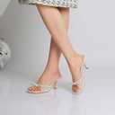 Mostrin Kitten Heels for Women Round Toe Heels With Bow Vintage Mules Sexy Slip on Stiletto Backless Sandals for Party Daily