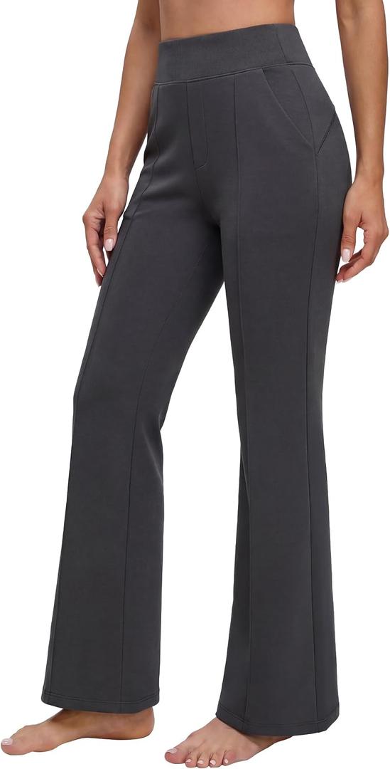 BMJL Womens Yoga Pants High Waisted Flared Black Work Business Casual Dress Pants (White, M)