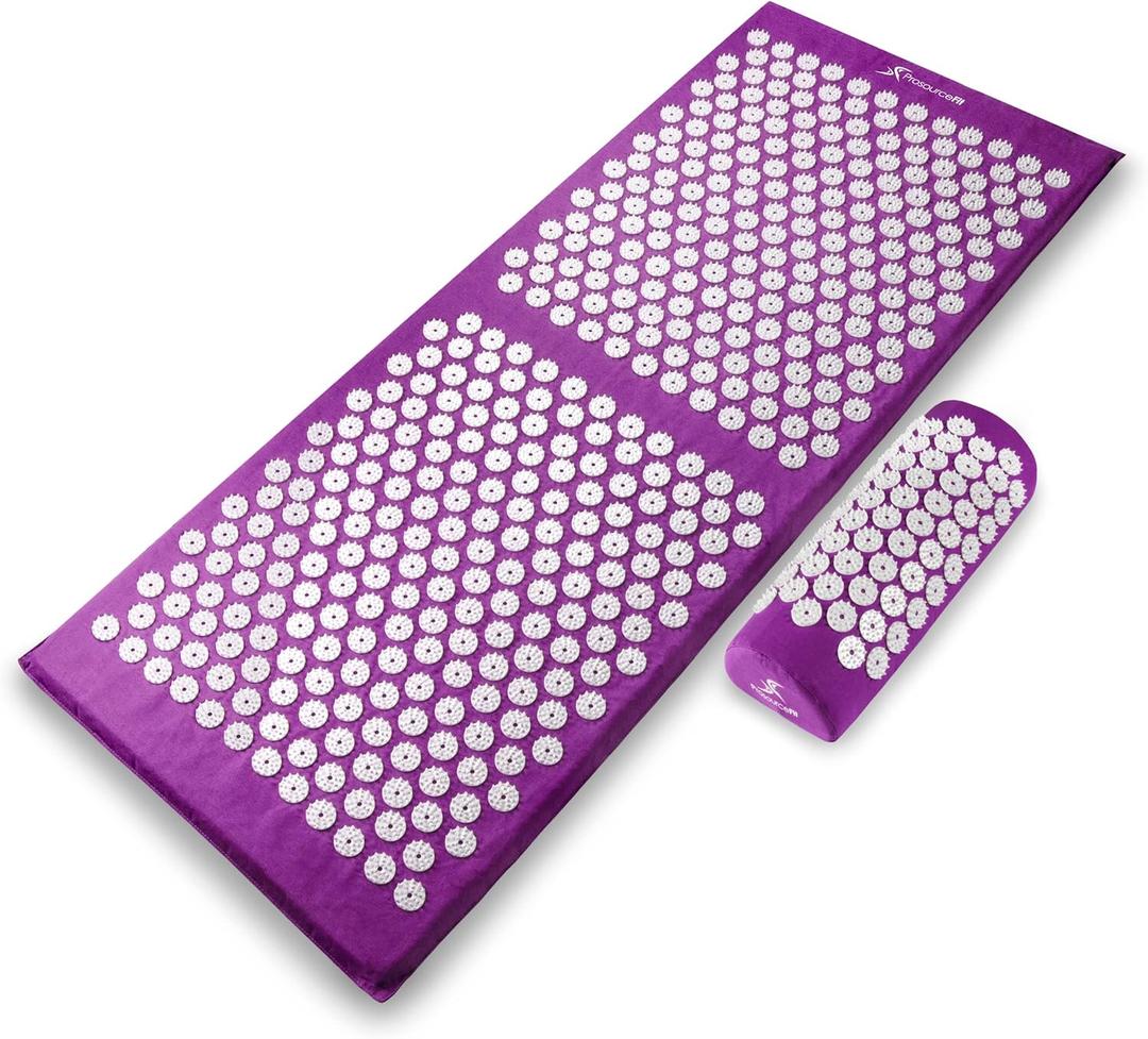 ProsourceFit Acupressure Mat and Pillow Set for Back/Neck Pain Relief and Muscle Relaxation (XL - Purpule/White)