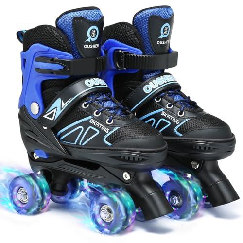 Kids Roller Skates for Ages Girls and Boys, 4 Size Adjustable Rainbow Girls Skates with Light Up Wheels, Toddler Roller Skates for Boys, Beginner Kids Skates Indoor Outdoor Size Small