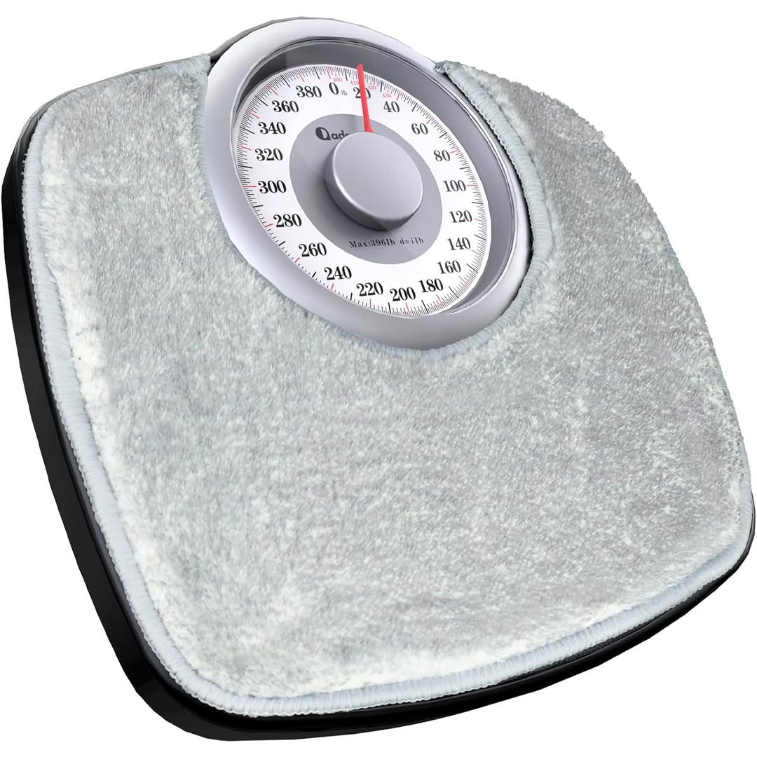 Adamson A25 Scales for Body Weight - Up to 400 LB - New - 5.3" Dial on 12.4" x 10.2" Platform - Anti-Skid Rubber Surface - Bathroom Scale Analog - Durable with 20-Year Assurance - w/Rug - Grey