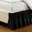 Fancy Collection Queen-King Easy Fit Bed Ruffle wrap Around Elastic Bed Skirt with 17" Drop New Easy Install Solid Black New