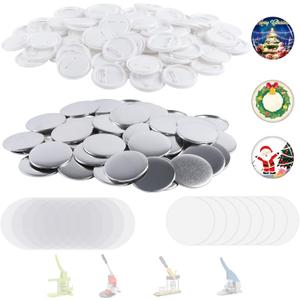 200 Sets 58mm/2.25 inch Button Maker Supplies, Pin Back Button Parts for Button Maker Machine 58mm, Including Metal Covers, Plastic Back Covers, Clear Plastic Film&Blank Paper