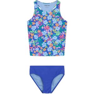 Lands' End Girls' UPF 50+ Swim Bikini Bottom and Racerback Tankini Set (Blue, S)