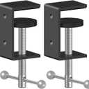 2-Pack 1 Inch Heavy Duty Black C-Clamps for Desk & Table, 0-1.5 Inch Clamping Range, 2 Mounting Holes, Metal Workbench Clamps, Garland Clamps, Mantle Clamp