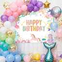 Avezano Mermaid and Unicorn Birthday Backdrop Cartoon Mermaid Birthday Party Decorations Rainbow Unicorn Theme Party Decoration Girls' Happy Birthday Background Banner (6x5ft(72x60in))
