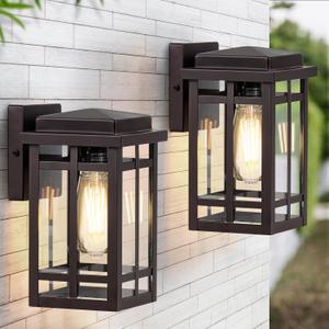 9.76'' Outdoor Wall Light Fixtures 2 Packs, Waterproof Porch Lights Lanterns, Exterior Modern Brown Wall Mount Lighting, Anti-Rust E26 Outside Scones for House Front Door Garage Patio, 2 Pack (Classic Style)