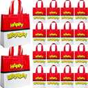 20 PCS Non-Woven Bags Mini Cartoon Red and White Happy Birthday Tote Bags Reusable Goodie Treat Candy Bags Anime Theme Style Party bag for Baby Shower Birthday Party Supplies